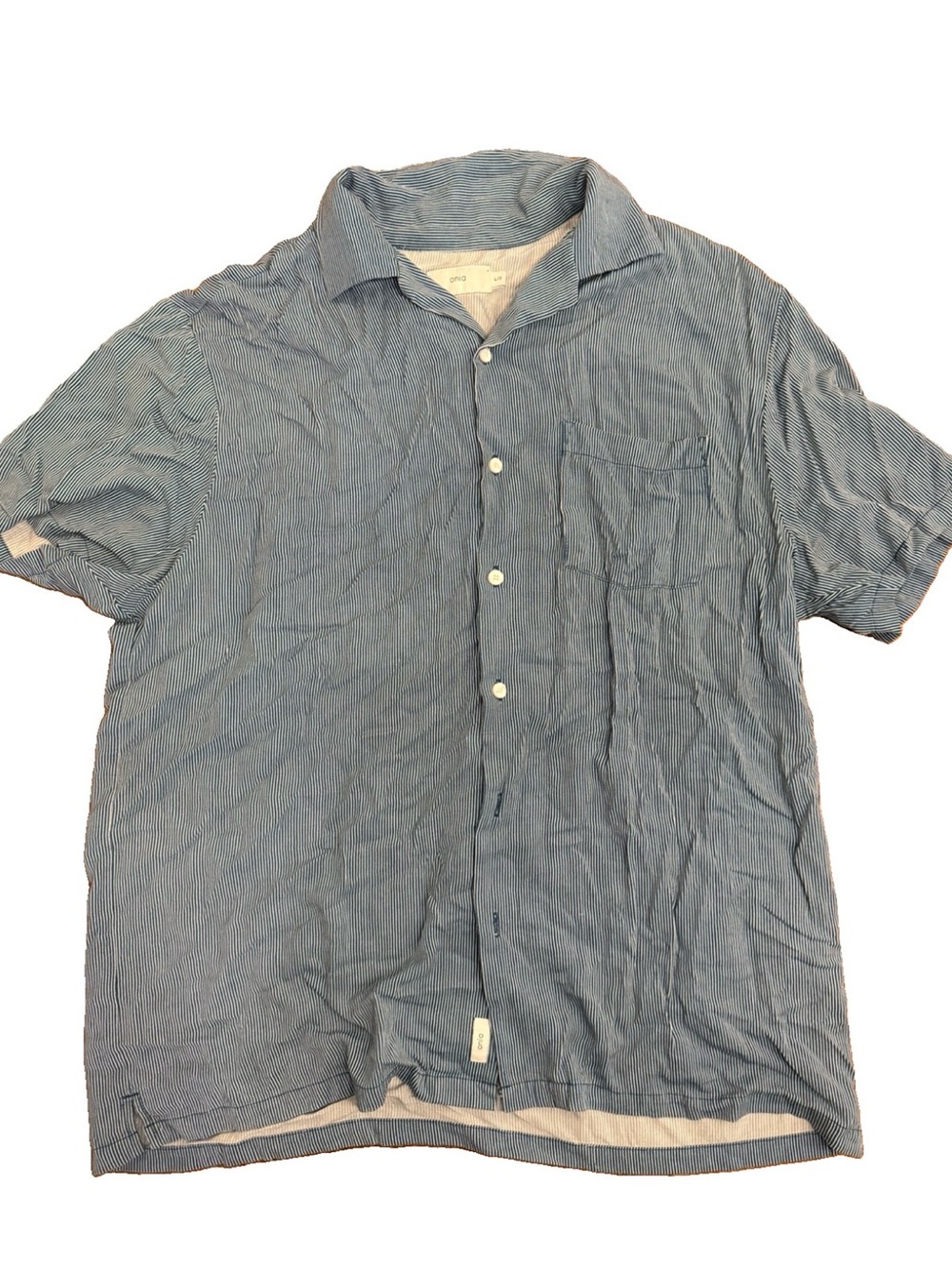 Onia Blue Fine-Striped Short-Sleeve Button-Down Shirt